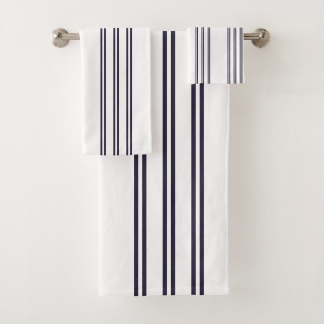 ELEGANT SIMPLE MINIMALIST AEGEAN STRIPE NAVY BATH TOWEL SET (Insitu)
