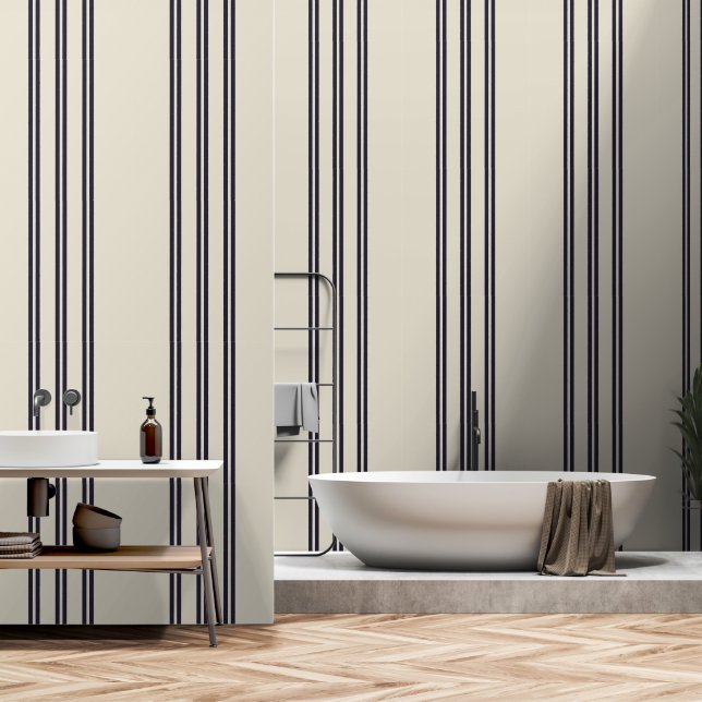 ELEGANT SIMPLE MINIMALIST AEGEAN STRIPE NAVY WALLPAPER (Bathroom)