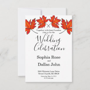 Elegant simple minimalist Autumn leaves Wedding Invitation