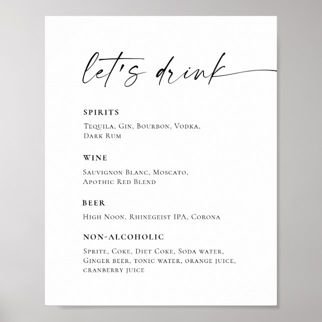 Elegant Simple Minimalist Bar Menu Wedding Poster (Front)