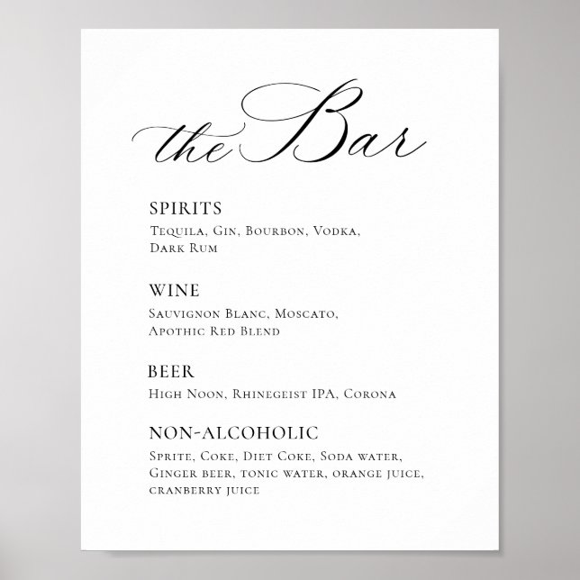 Elegant Simple Minimalist Bar Menu Wedding Poster (Front)