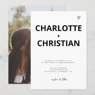 Elegant Simple Minimalist Black and White Wedding Invitation