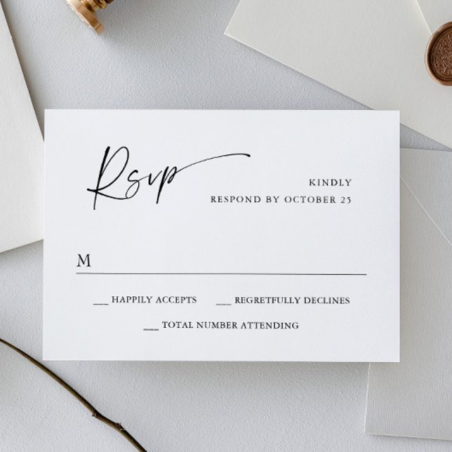 Elegant Simple Minimalist Calligraphy Black White RSVP Card (Creator Uploaded)