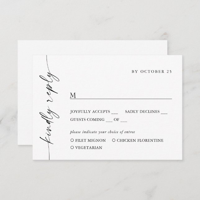 Elegant Simple Minimalist Calligraphy Meal Choice RSVP Card (Front/Back)