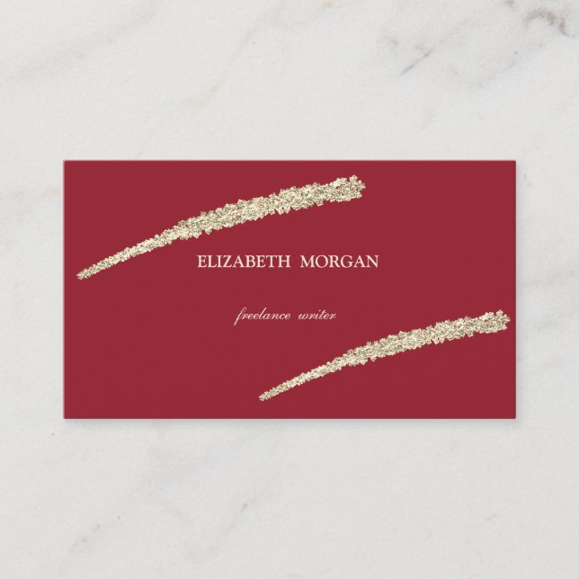 Elegant Simple, Minimalist,Gold Glitter Line,Red Business Card (Front)