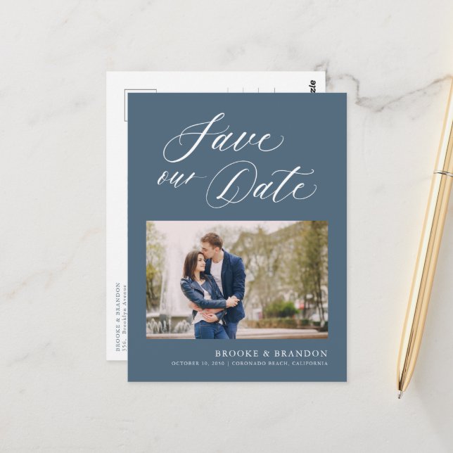 Elegant Simple Minimalist Modern  Save the Date Postcard (Front/Back In Situ)