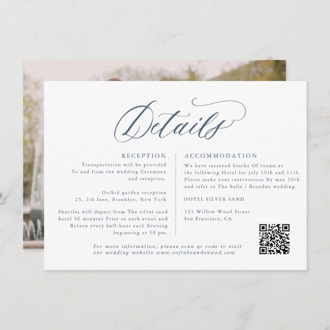 Elegant Simple Minimalist Modern Wedding Details Enclosure Card (Front/Back)