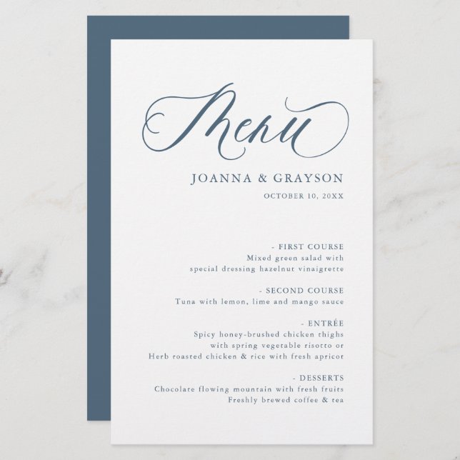 Elegant Simple Minimalist Modern Wedding Menu (Front/Back)