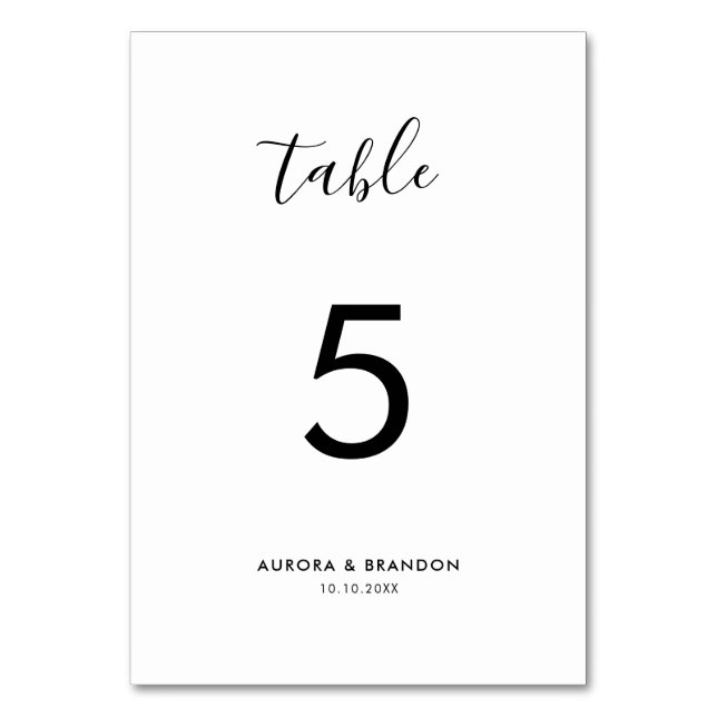 Elegant Simple Minimalist Modern Wedding Table Number (Front)