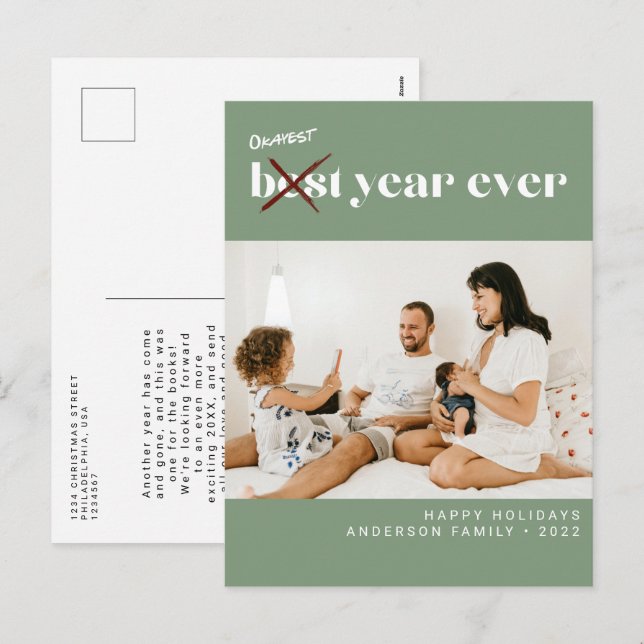 Elegant Simple Minimalist Okayest Year Ever Photo Holiday Postcard (Front/Back)