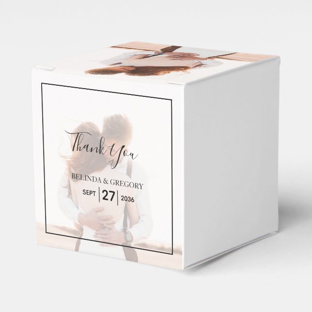 Elegant Simple Minimalist Photo Wedding  Favour Box (Front Side)