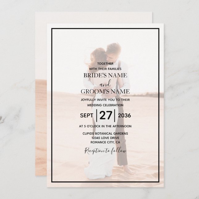 Elegant Simple Minimalist Photo Wedding Invitation (Front/Back)