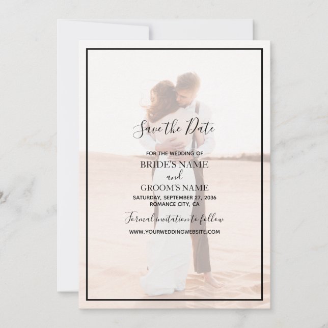 Elegant Simple Minimalist Photo Wedding  Save The Date (Front)