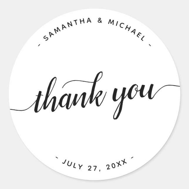 Elegant Simple Minimalist Thank You Wedding Classic Round Sticker (Front)