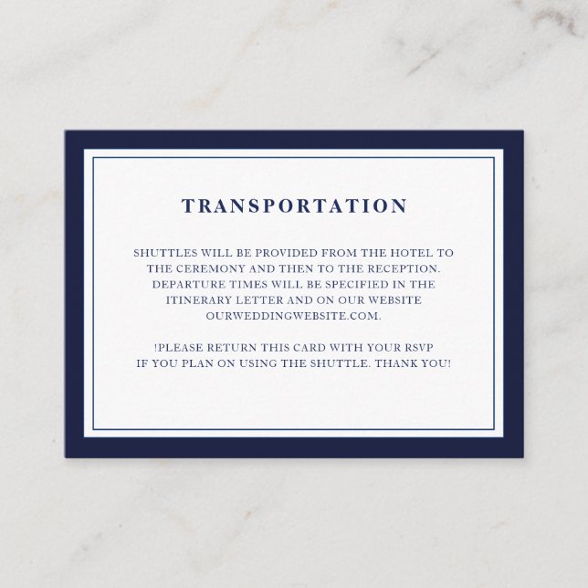 Elegant Simple Minimalist Wedding Transportation Enclosure Card (Front)