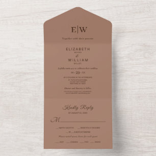 Elegant Simple Mocha Mousse with Monogram Wedding All In One Invitation