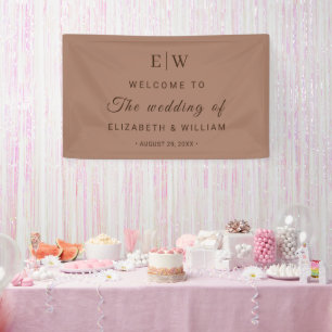 Elegant Simple Mocha Mousse with Monogram Wedding Banner
