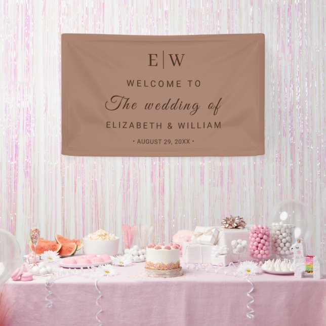 Elegant Simple Mocha Mousse with Monogram Wedding Banner (Party)