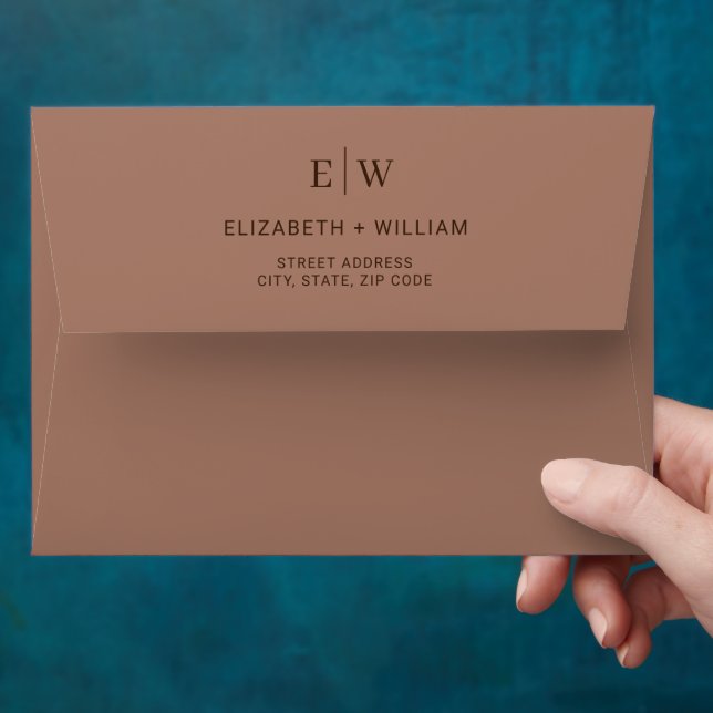 Elegant Simple Mocha Mousse with Monogram Wedding Envelope (Hand)