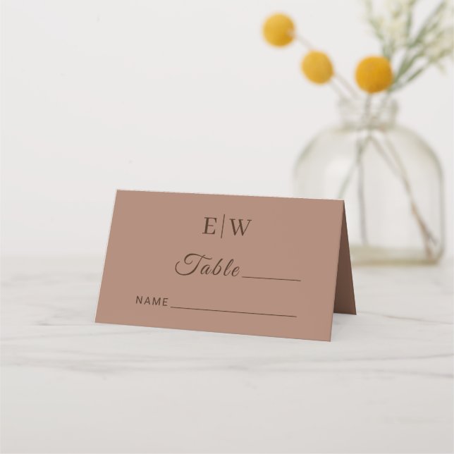 Elegant Simple Mocha Mousse with Monogram Wedding Place Card (Front)