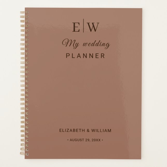 Elegant Simple Mocha Mousse with Monogram Wedding Planner (Front)
