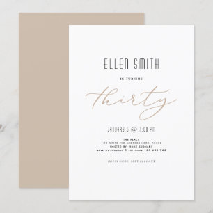 Elegant, Simple, Modern, 30th birthday Invitation