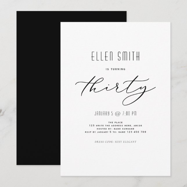 Elegant, Simple, Modern, 30th birthday Invitation (Front/Back)