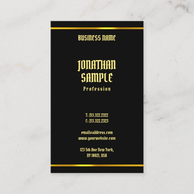 Elegant Simple Modern Black And Gold Template Business Card (Front)