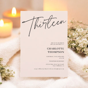 Elegant simple modern black blush photo Thirteen Invitation