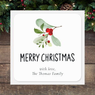 Elegant Simple Modern Botanical Greenery Christmas Square Sticker