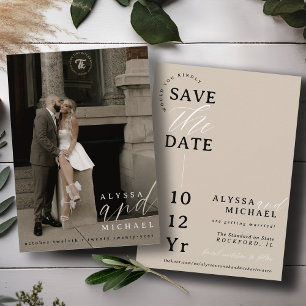 Elegant Simple Modern Champagne Tan Photo Wedding Save The Date