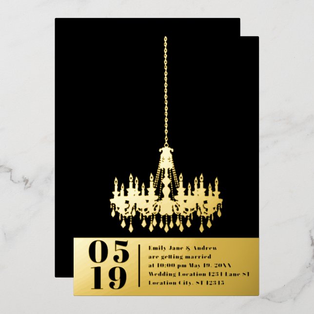 Elegant Simple Modern Chandelier Gold Wedding (Front/Back)