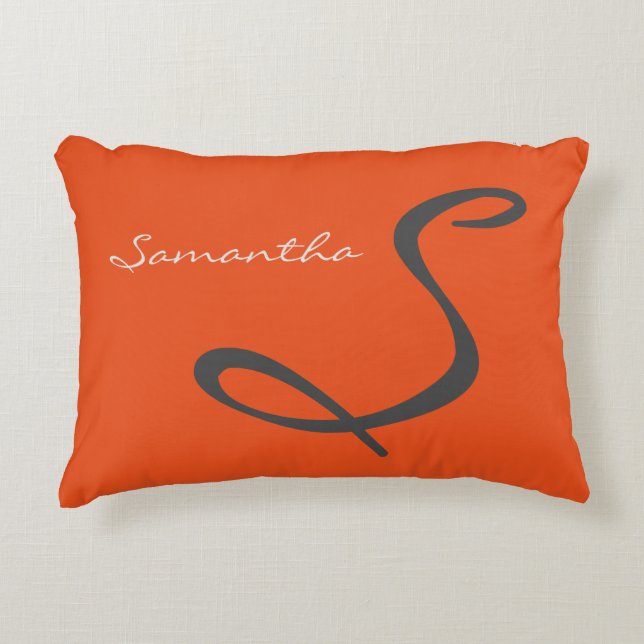 elegant simple modern chic trendy monogram orange decorative cushion (Front)