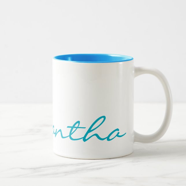 elegant simple modern chic trendy monogram teal Two-Tone coffee mug (Right)