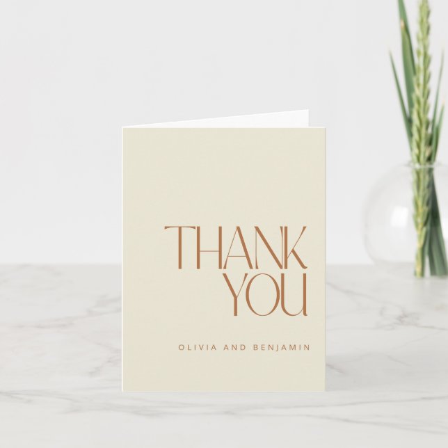 Elegant Simple Modern Custom Wedding Ecru Rust Thank You Card (Front)
