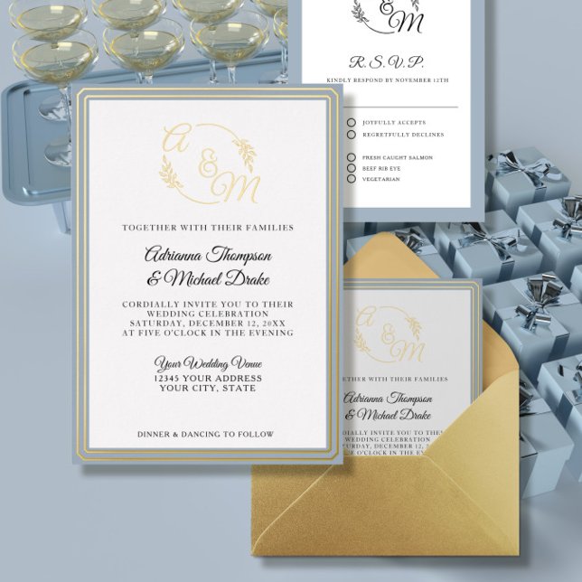 Elegant Simple Modern Dusty Blue Gold Foil Wedding (Creator Uploaded)