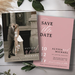 Elegant Simple Modern Dusty Rose Photo Wedding Save The Date