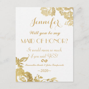 Elegant Simple Modern Floral Gold Maid of Honour Invitation