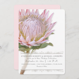 Elegant Simple Modern Floral Pink Protea Flower Invitation