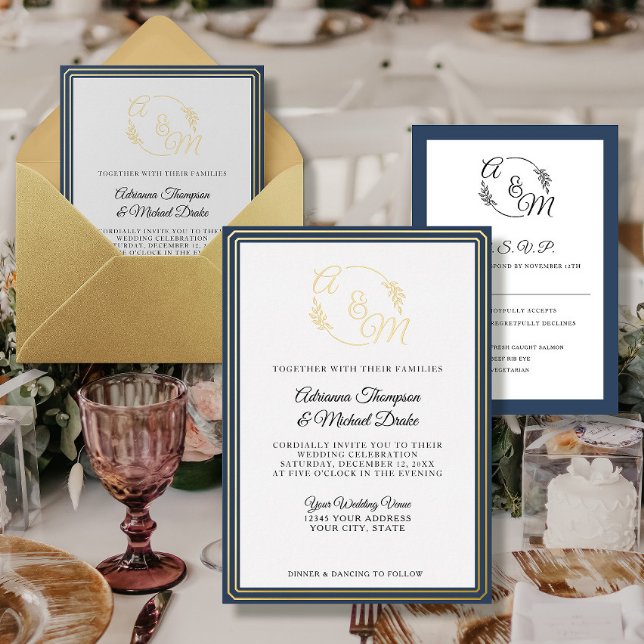 Elegant Simple Modern Gold Foil Navy Blue Wedding (Creator Uploaded)