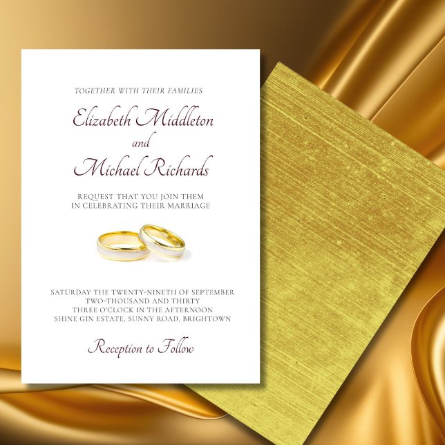 Elegant Simple Modern Gold  Rings Wedding Invitation (Creator Uploaded)