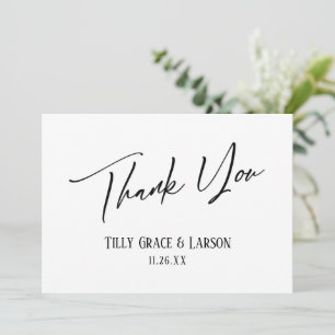 Elegant Simple Modern Handwriting Black & White Thank You Card