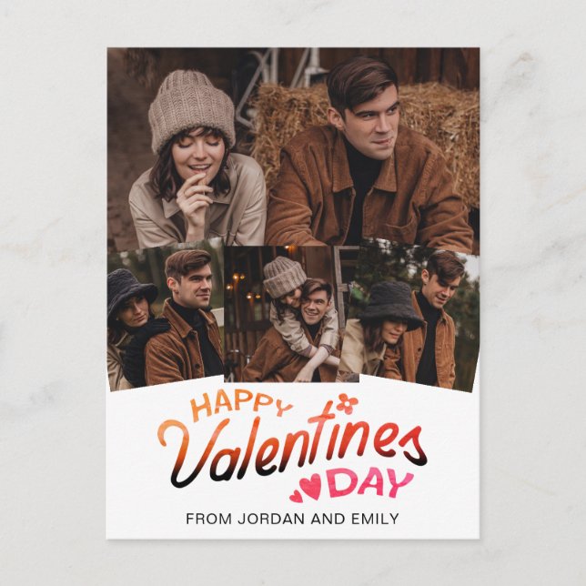 Elegant Simple Modern Happy Valentine's Day Photo Holiday Postcard (Front)