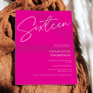 Elegant simple modern hot pink photo Sweet 16 Invitation