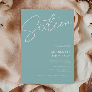 Elegant simple modern ice blue photo Sweet 16 Invitation