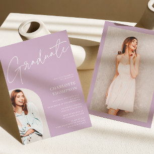Elegant simple modern lavender photo graduation invitation