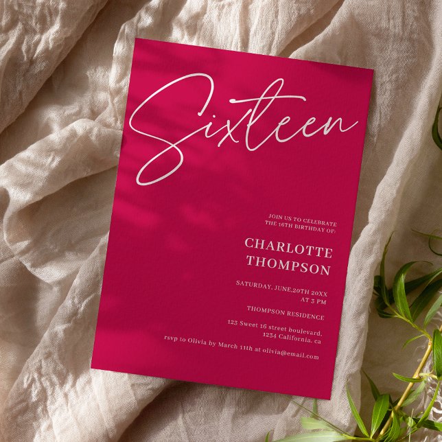 Elegant simple modern magenta photo Sweet 16 Invitation (Creator Uploaded)