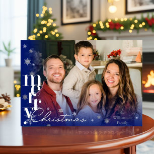 Elegant Simple modern Minimal Family Photo Foil Ho Holiday Card