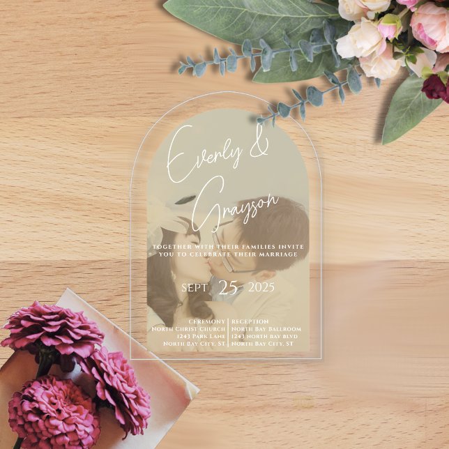 Elegant Simple Modern Minimalist Photo Wedding Acrylic Invitations (Creator Uploaded)