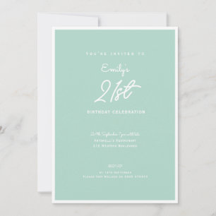 Elegant Simple Modern Mint 21st Birthday Party Invitation